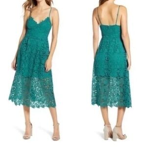 Astr The Label Teal Green Lace   ‎ A-Line Midi Dress Size Small